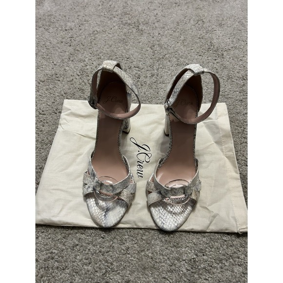 New J.CREW Size 7.5 Stella Heels Metallic Snakeskin-Printed Leather Lucite $228